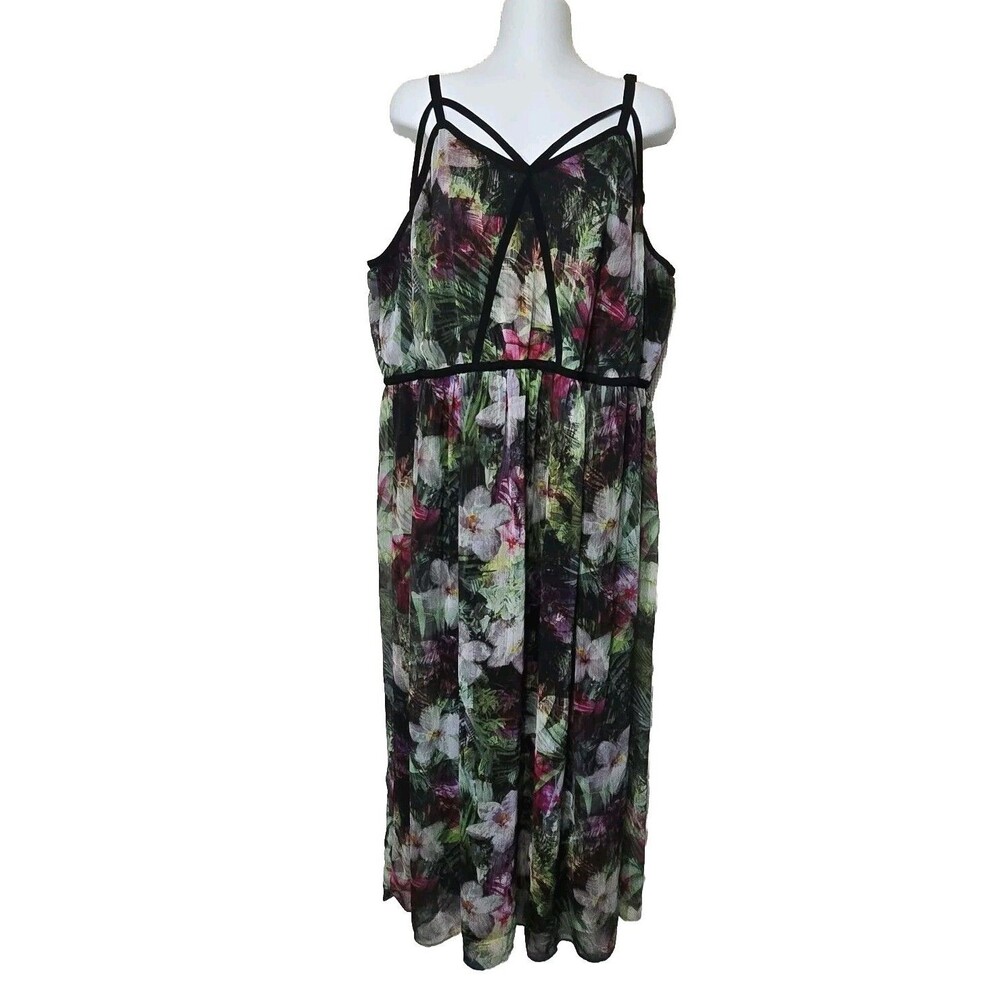 Lane Bryant Maxi Dress Womens Plus 26 Floral Chiffon Strappy Lined Sheath